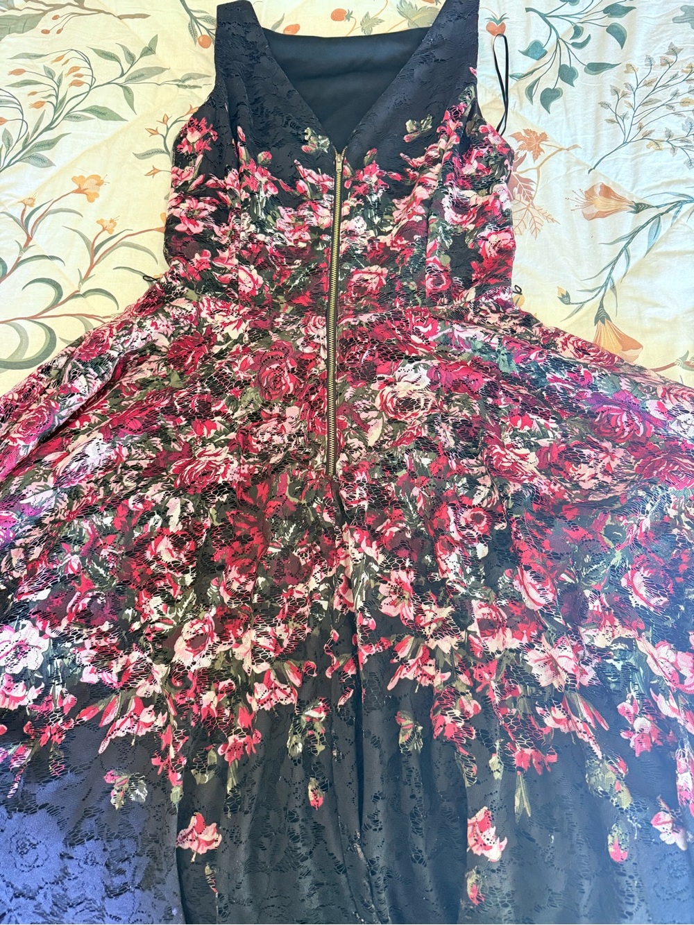 Danny & Nicole Black Dress with Pink and Red Floral Lace - Picture 4 of 6